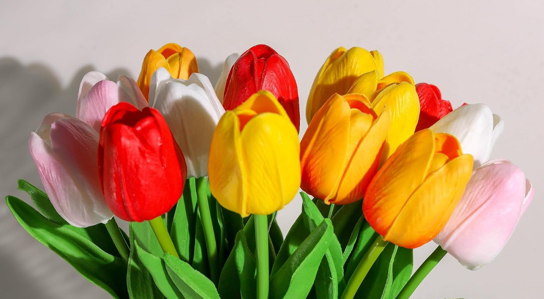 Multicolor Artificial Tulips Bouquet – Pack of 10 Flowers (5 cm, Multicolor)