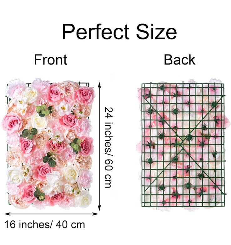 Flower Wall Panel Floral Backdrop-6pc. 24″ X 16″ For Wedding, Party, Decor-Pink