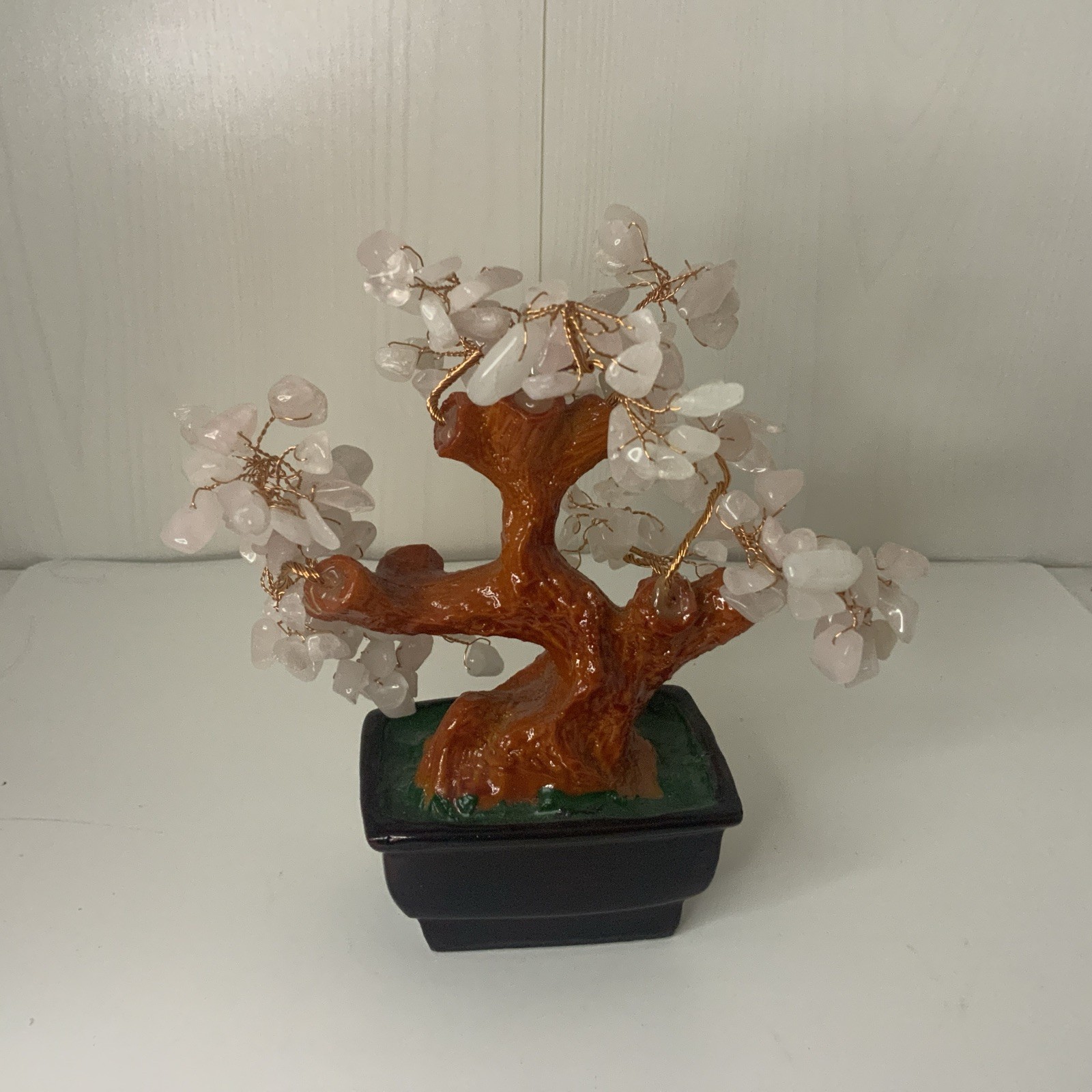 Natural Rose Stone Asian Style Bonsai Money Tree Pink Quartz Crystal Feng Shui