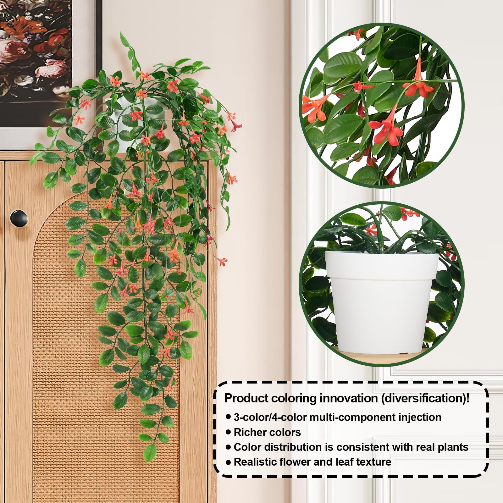 2 x Fake Hanging Plants Small Artificial Potted Lysimachia Plants with Orange…