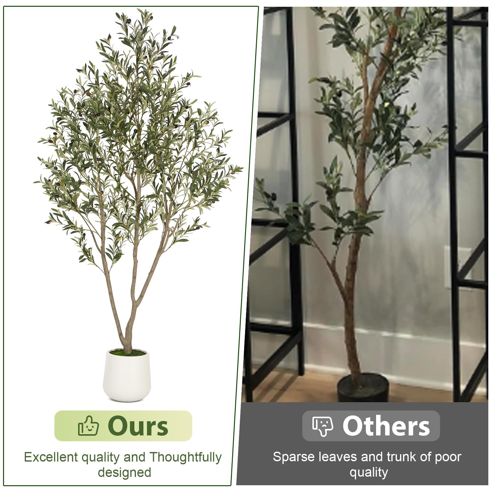 VIVATREES Olive Trees Artificial Indoor, 6FT Tall Faux Olive Tree with White Tal