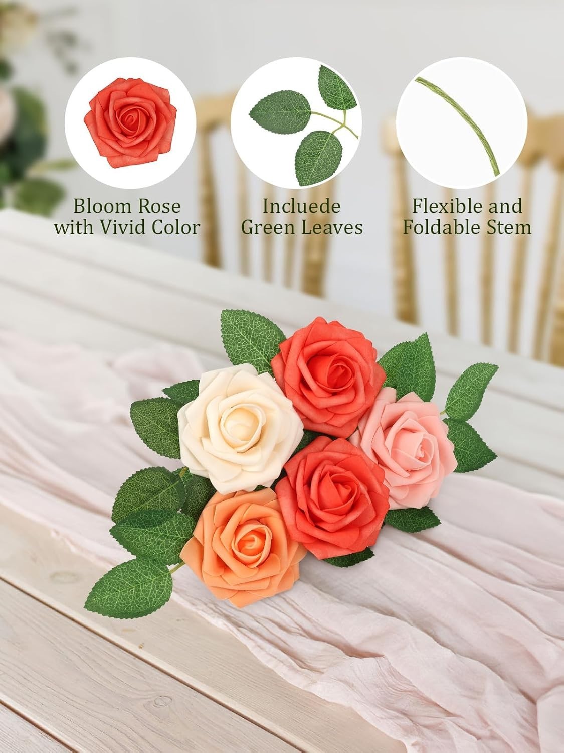 30PCS Artificial Rose Flowers Real Touch Fake Flowers with Stem Foam Roses fo…