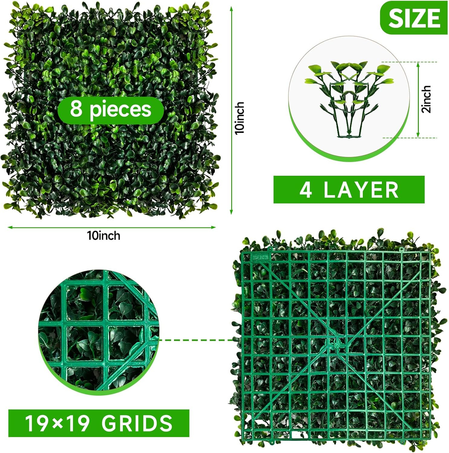 12 Pack Artificial Boxwood Grass Wall Panels, Boxwood Hedge 10″X10″ Wall