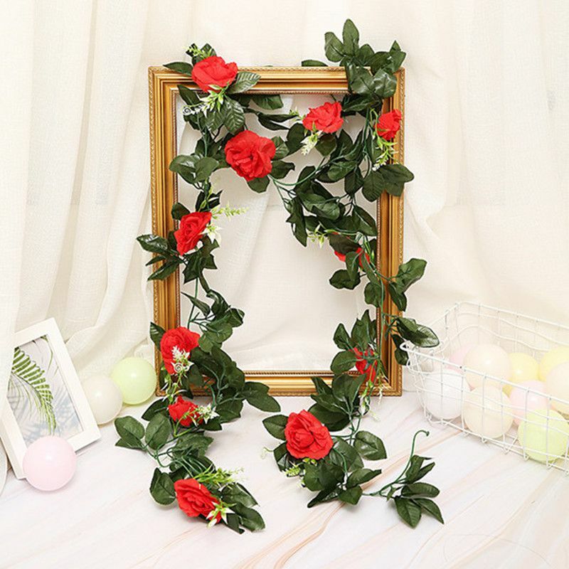 11 Head 2.2m Artificial Rose Garland Silk Flower Vine Ivy Garden Wedding Decor