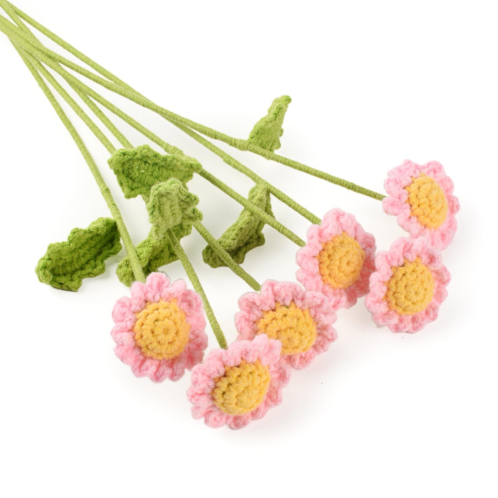 6PCS Crochet Daisy Flower 16.5Inch Knitted Handmade Daisy Flowers Cotton Knit…