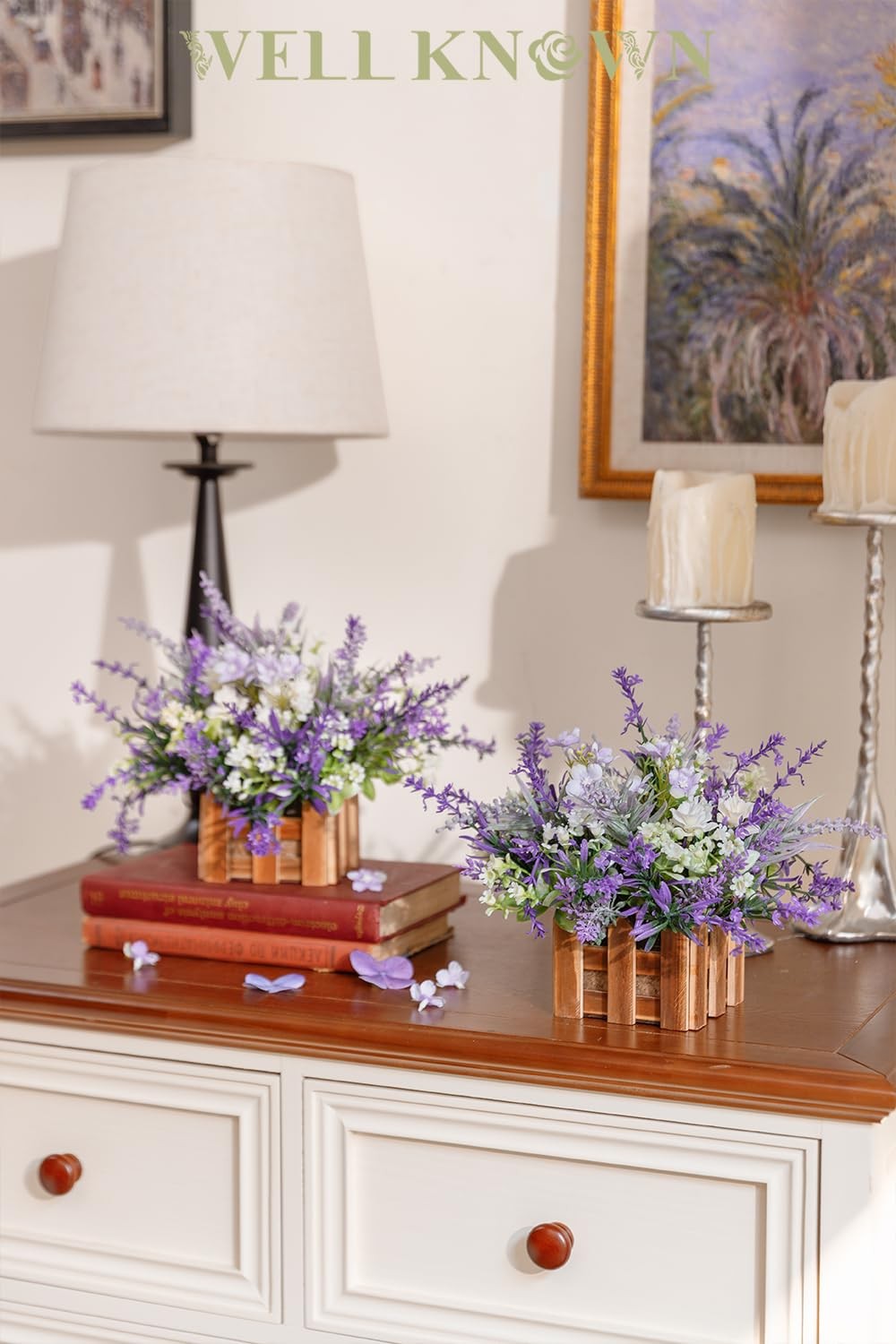 Artificial Lavender Plants in Wooden Baskets, Artificial Mini White Flower Ar…