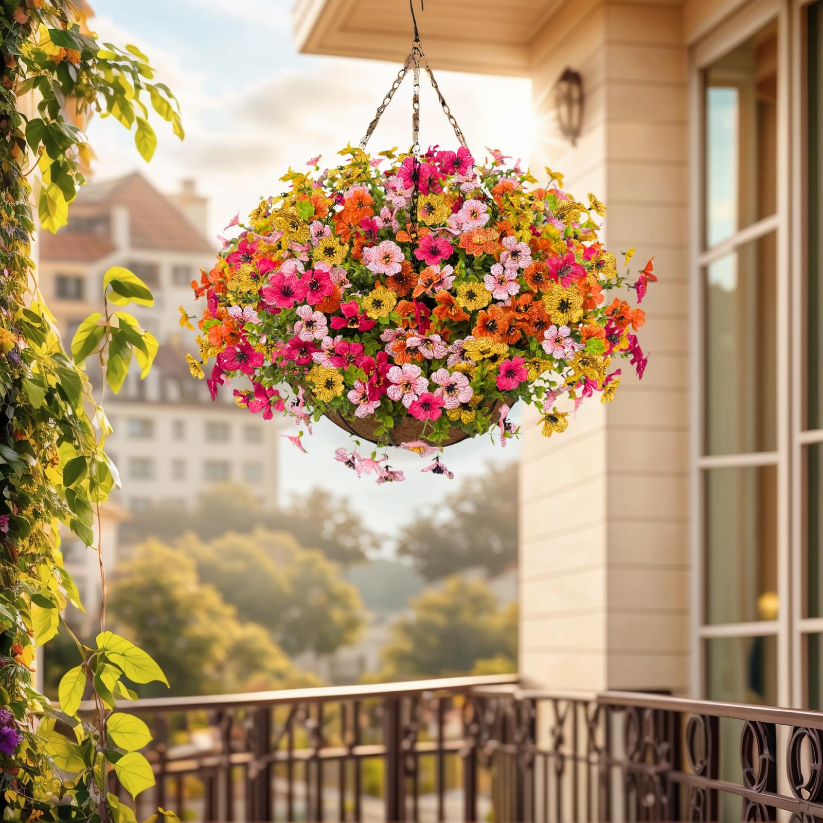 Artificial Flowers with Hanging Baskets Outdoors for Decoration Spring Summer…