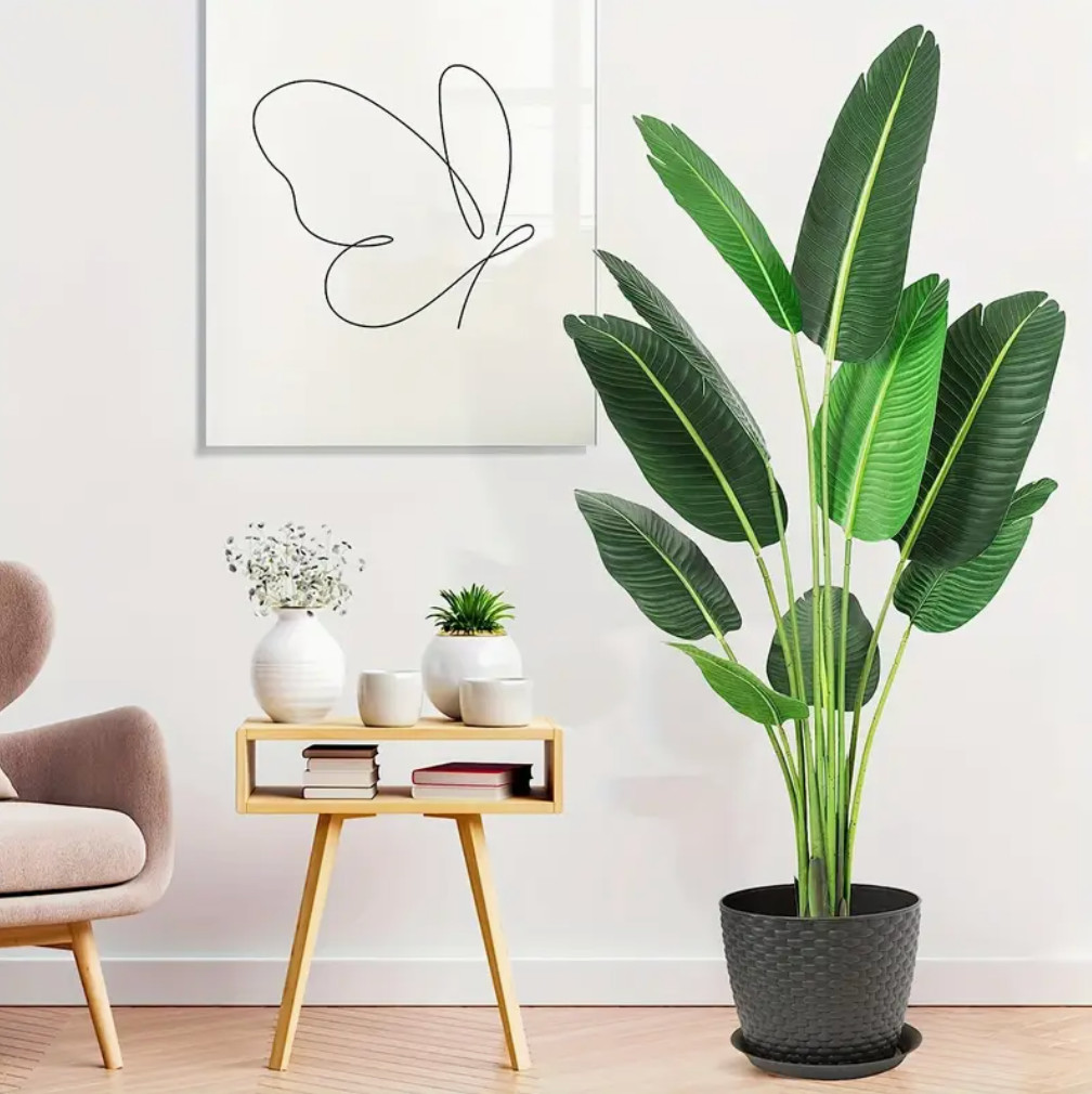 Set of 2 Artificial Plants 5 Feet Tall Faux Palm Fern Trees Bird of Paradise NEW