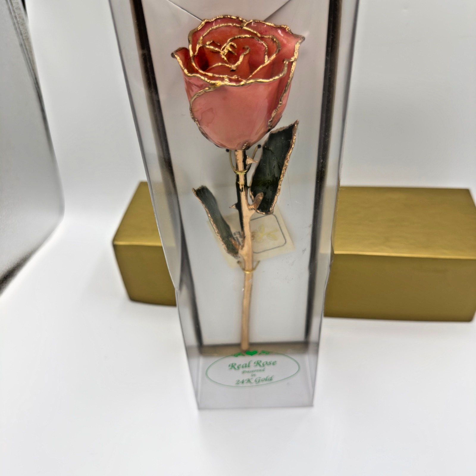 24K gold Dipped REAL Rose “Sunset” pink & orange The Original Since 1981