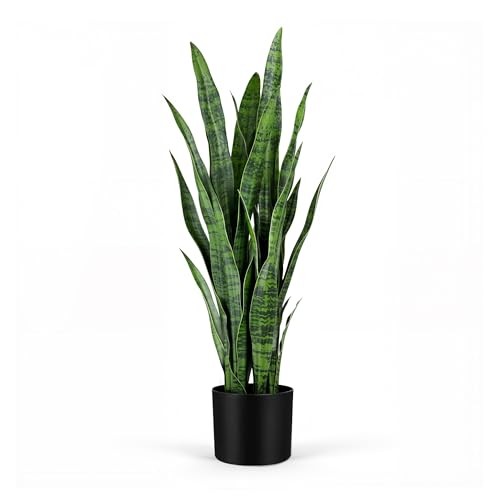 3ft Artificial Snake Plant, Fake Sansevieria Potted Plants, with 1-Pack Green