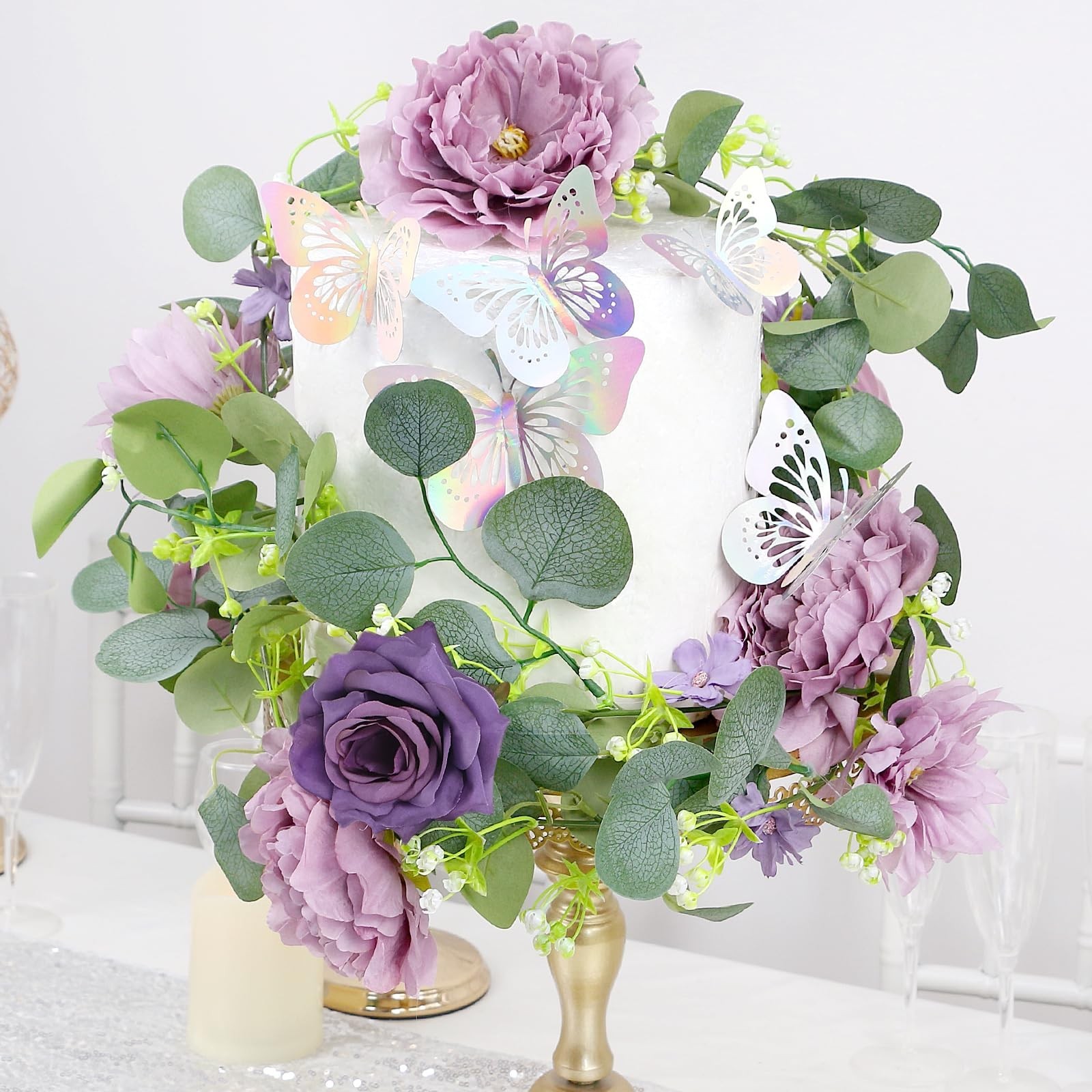 HOMENERGY 4 Pack 5.9 FT Artificial Flower Garland – Light Purple & Purple