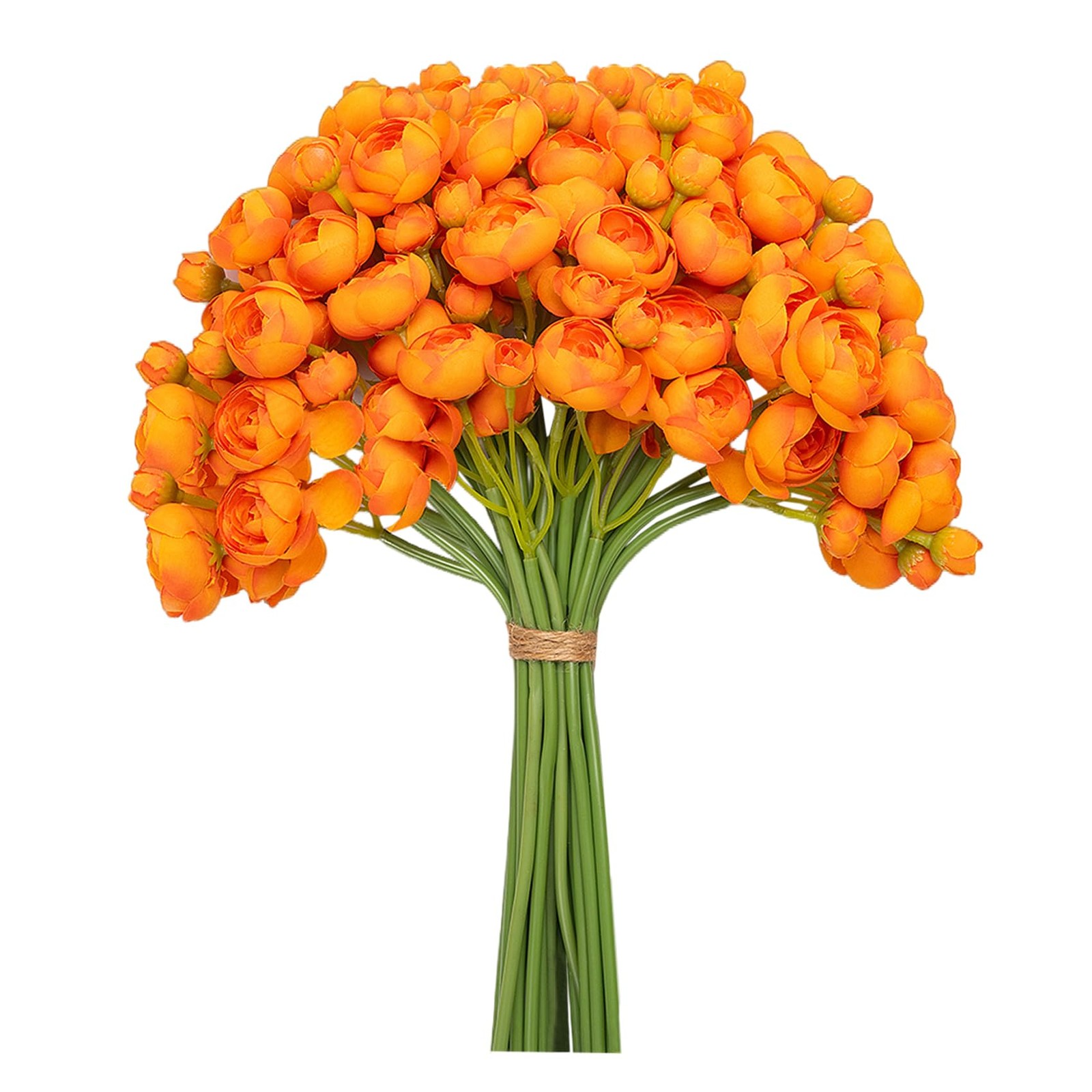 32 PCS Ranunculus Artificial Flower Faux Silk Mini Orange DIY Bouquet Peony