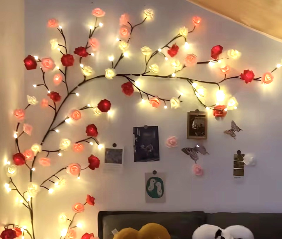 Rose LED Tree Branch Lights for Wall – Lighted Rose Garland