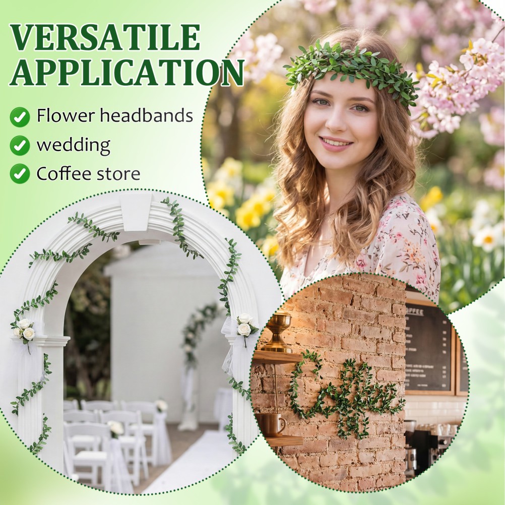 Natural Look Green Leaves Vine Garland for Floral Headbands and Event Decorating