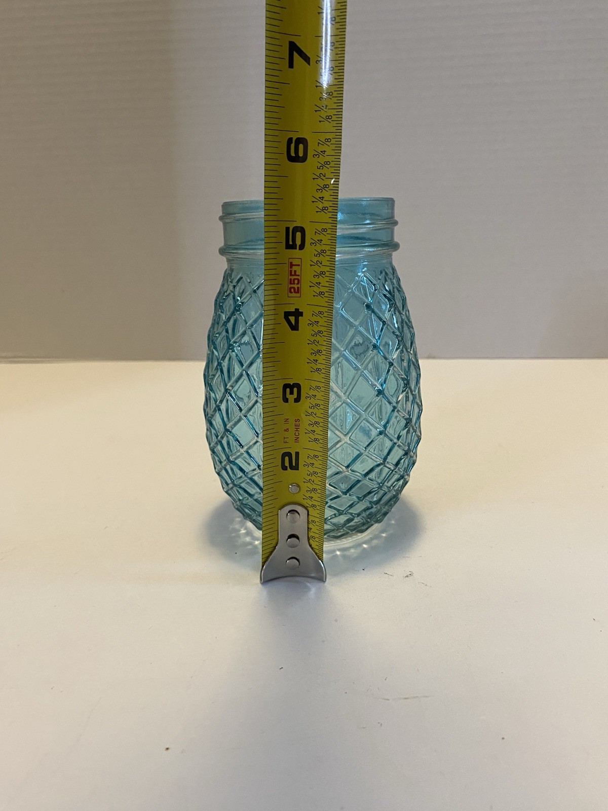 Vintage Style Blue Glass Flower Jar with Grid Like A Pineapple No Lid
