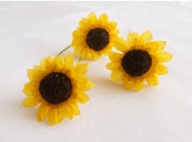 Vintage Silk Sunflower Pick 6 Flowers Rustic Wreath Floral Supply Wedding Decor
