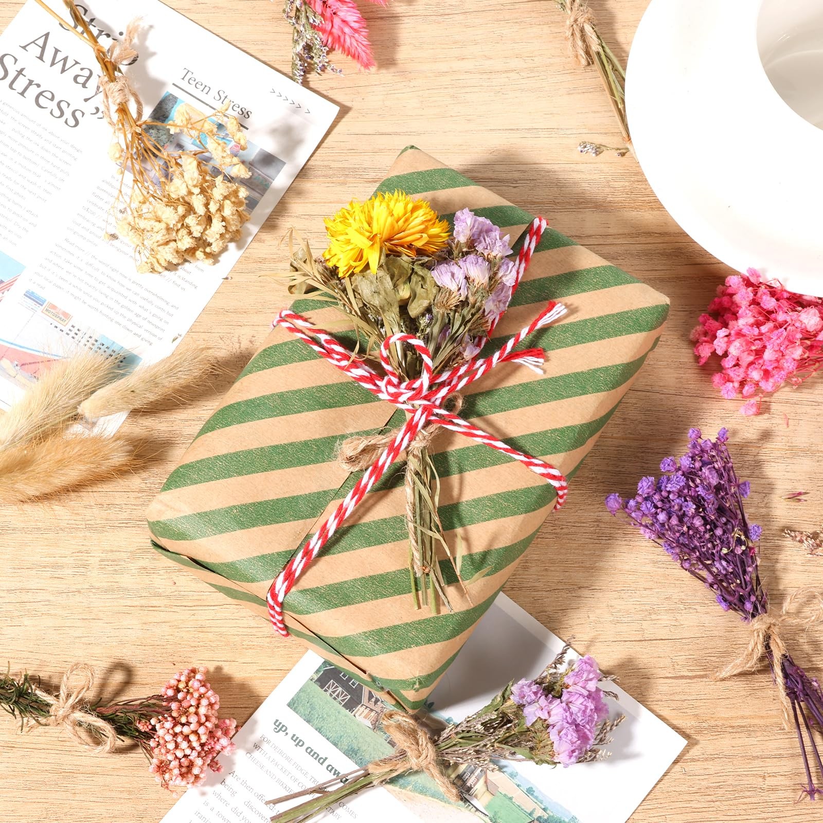 10 Pack Mini Dried Flower Bouquets with Stem, Natural Embossed Floral Bundles