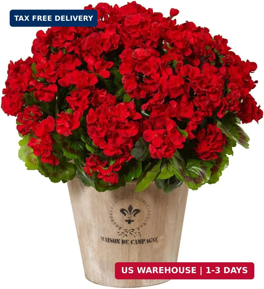 Artificial Geranium Silk Flower Bush Red 19 Inches Faux Geranium Flowers Plan…