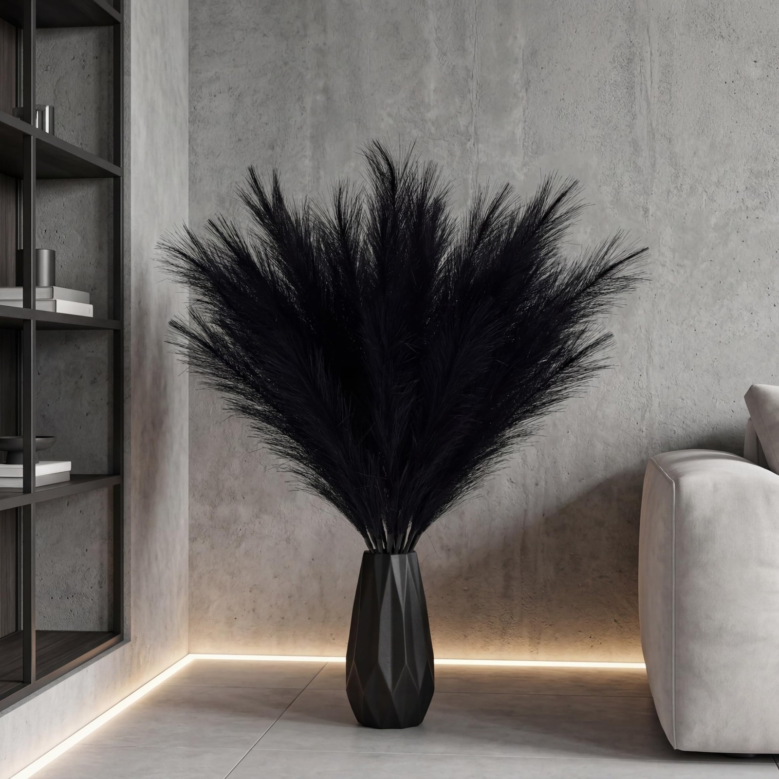 Faux Pampas Grass Tall, 9 PCS 43”/ 110 cm Large Black Pampas Grass Decor, Fa…