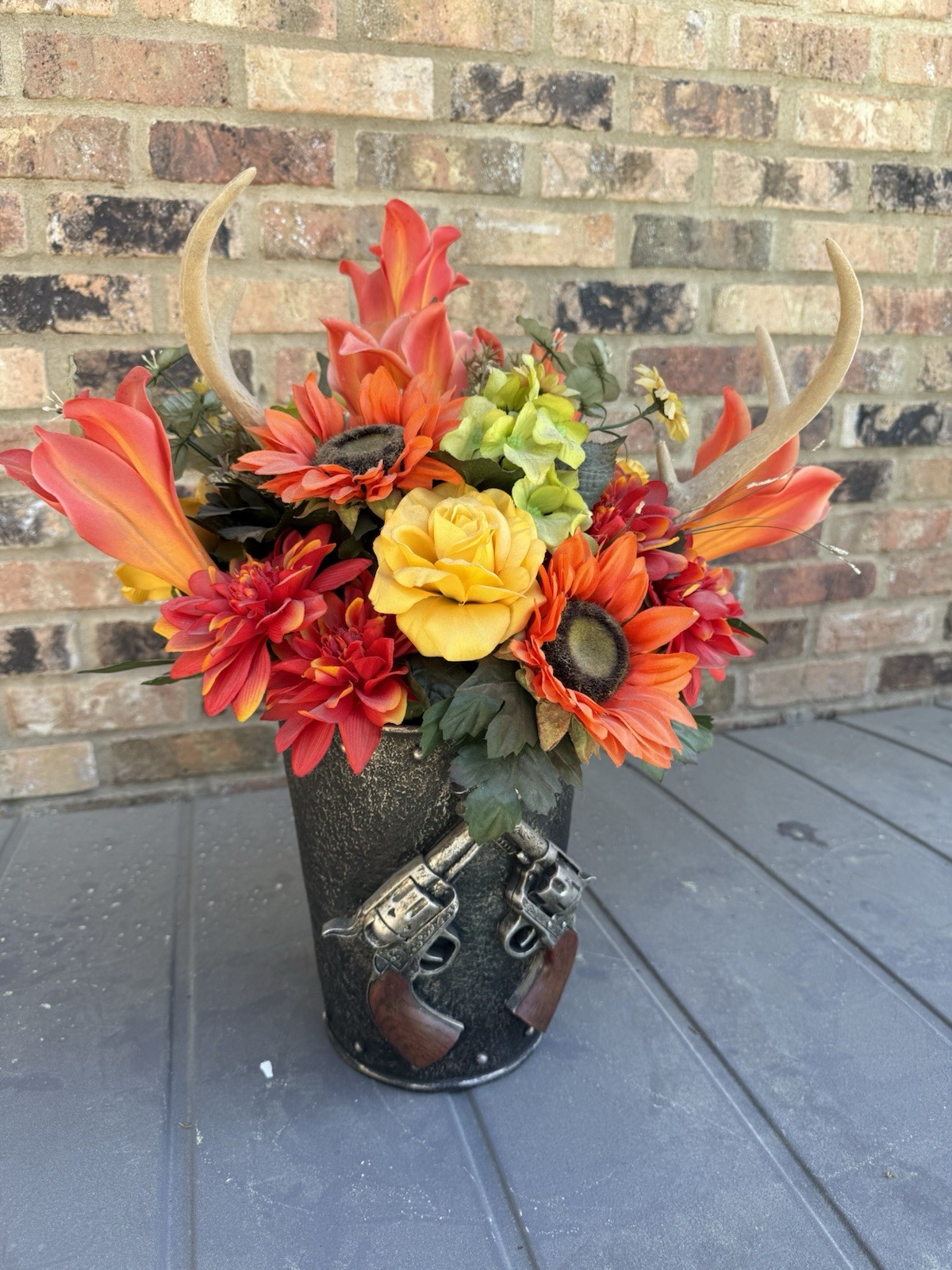 Artificial Plant Floral Arrangement Distressed Ceramic Planter Home Decor Fall