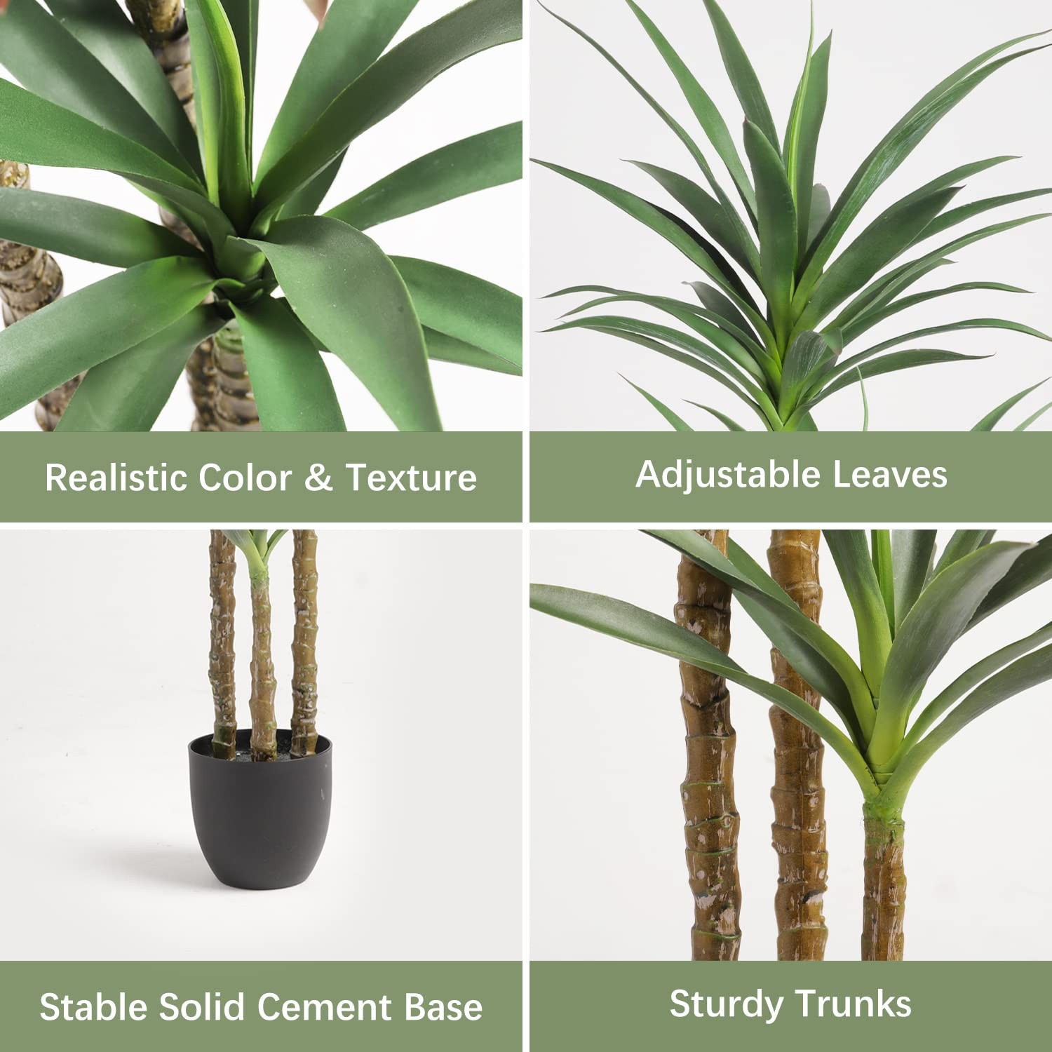 Artificial Tree 5.3Ft Faux Agave Plant with 3 Heads in Plastic Pot Fake Tree …