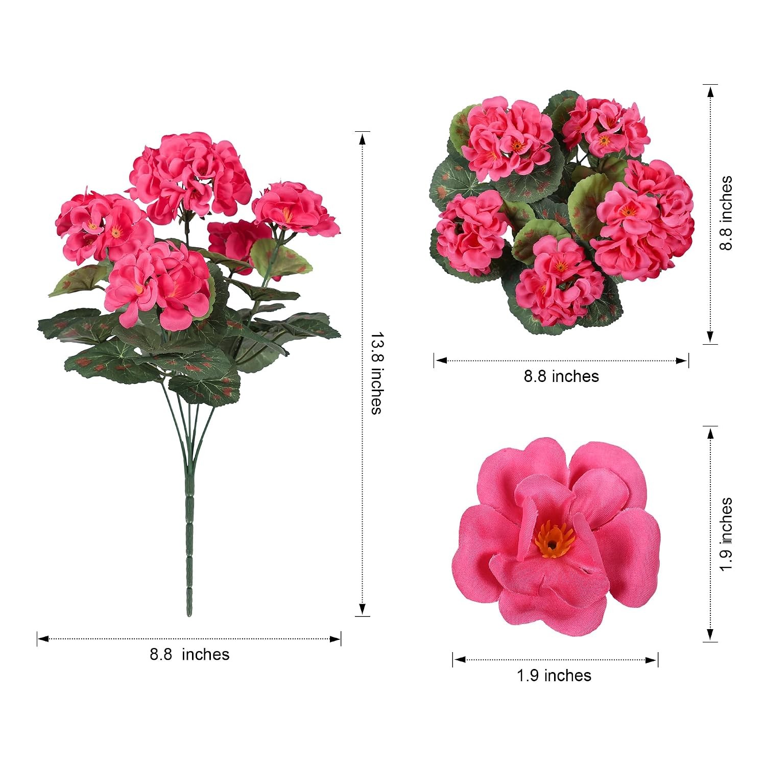 Artificial Geranium Fake Flowers Hot Pink Outdoor Decoration Silk Artificial
