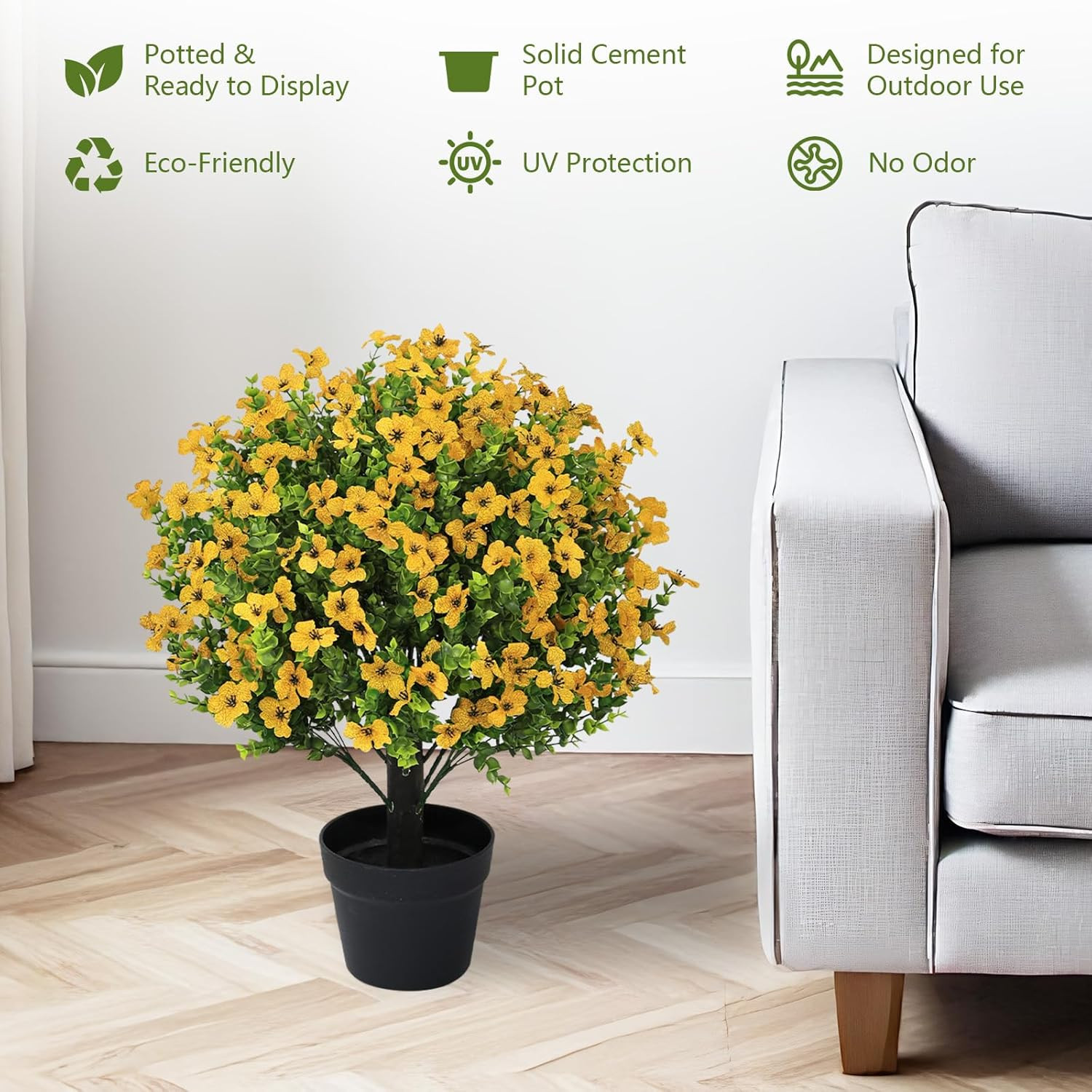 24″ UV Resistant Faux Yellow Daisy Mums – Set of 2 Potted Outdoor Plants