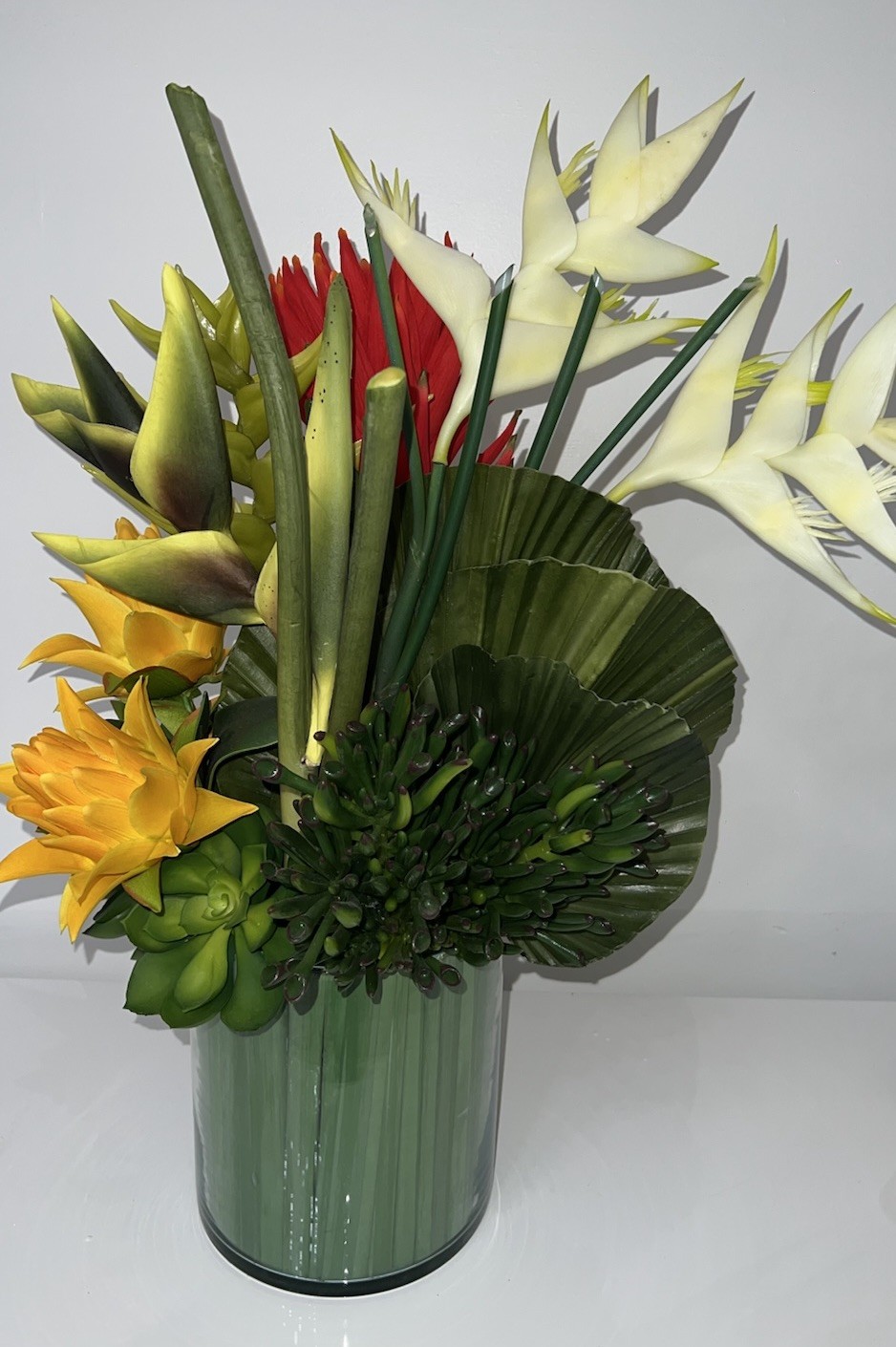 (20)Tropical Mix Artificial Flower Arrangement In Vase With Beautiful Colors