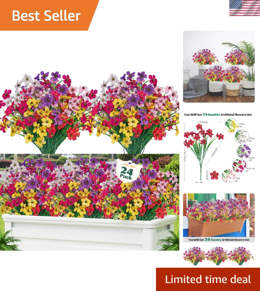 24 Pcs UV Resistant Artificial Flowers – Perfect for Indoor and Outdoor Decor