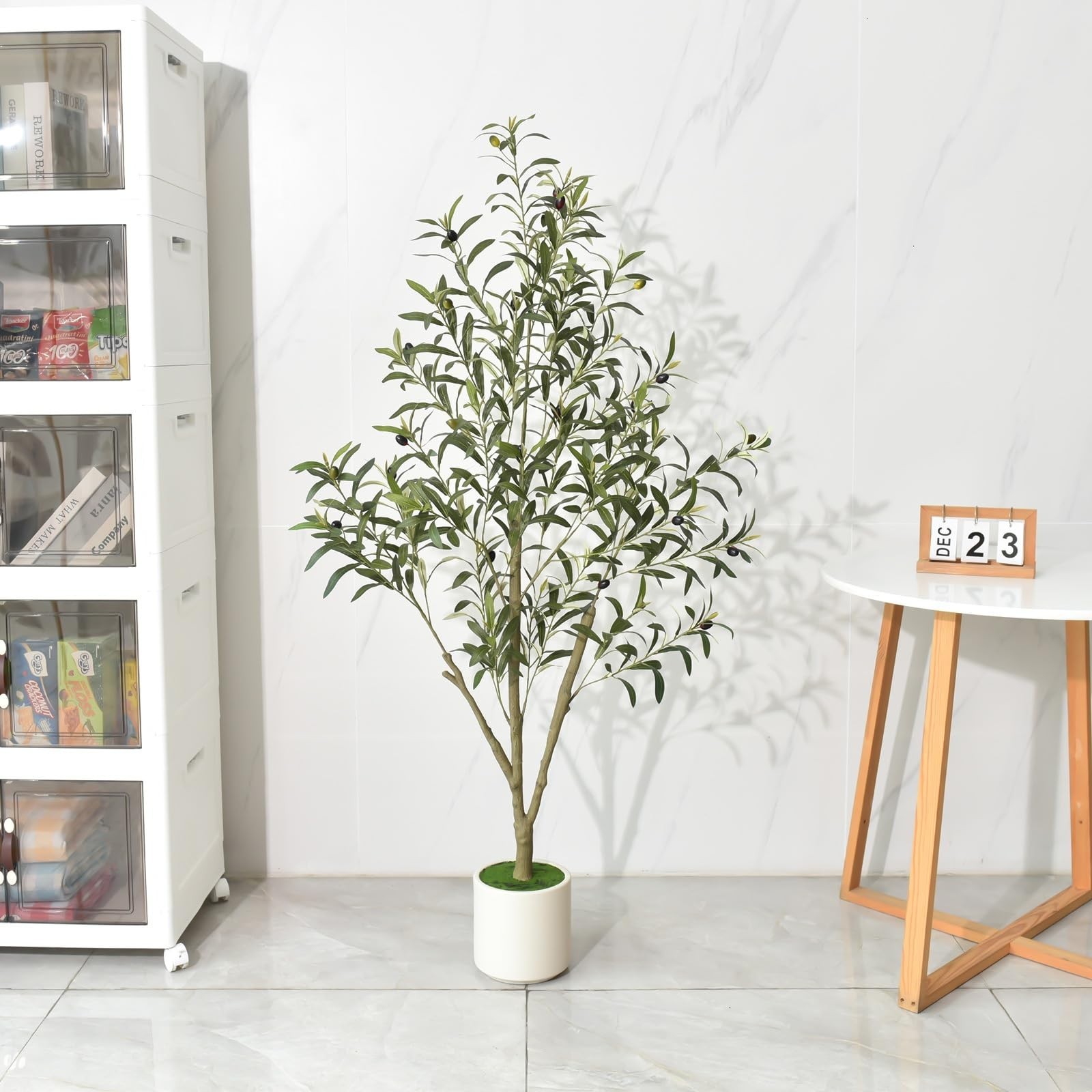 Faux Olive Tree 5FT – Artificial Indoor Plant with White Planter – Home Decor