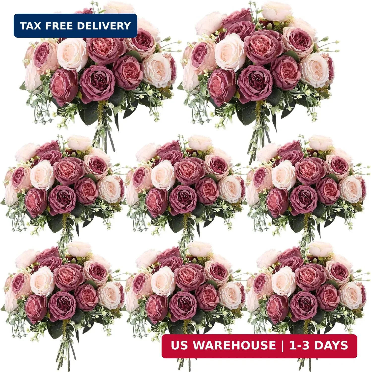 Geosar 8 Bundles Artificial Peonies Flowers Fake Silk Peony Bouquet Faux Peonies