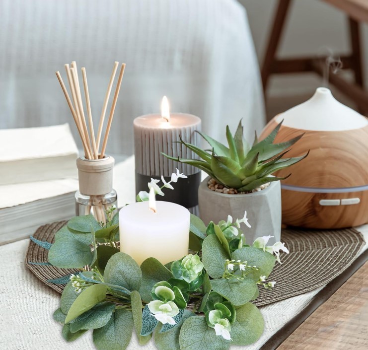 Artificial Eucalyptus Candle Rings – Set of 4 Greenery Wreaths for Holders