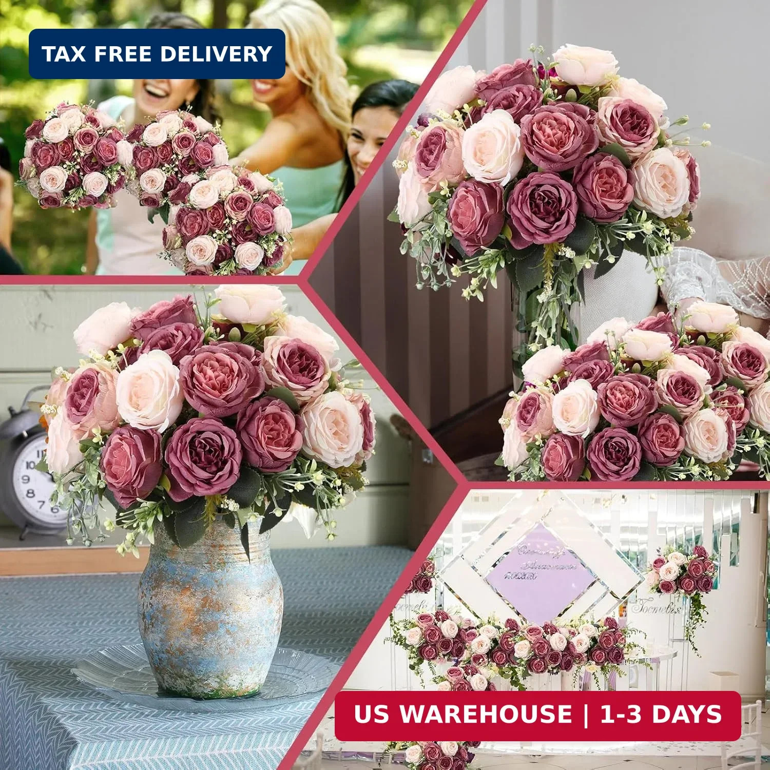 Geosar 8 Bundles Artificial Peonies Flowers Fake Silk Peony Bouquet Faux Peonies