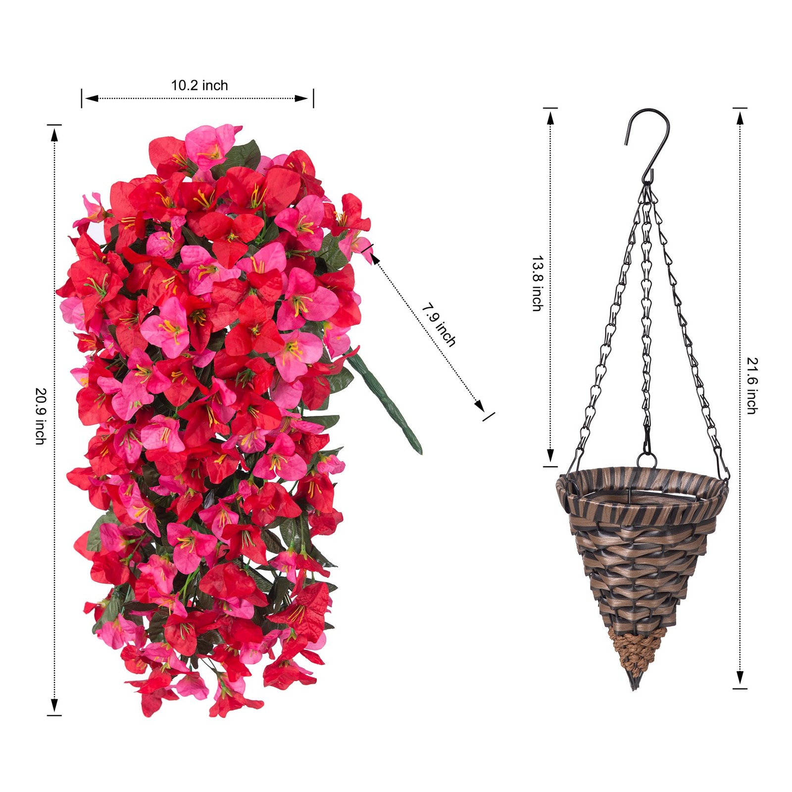 Artificial Bougainvillea Faux Flowers Plants Baskets for Outdoor Outside Deco…