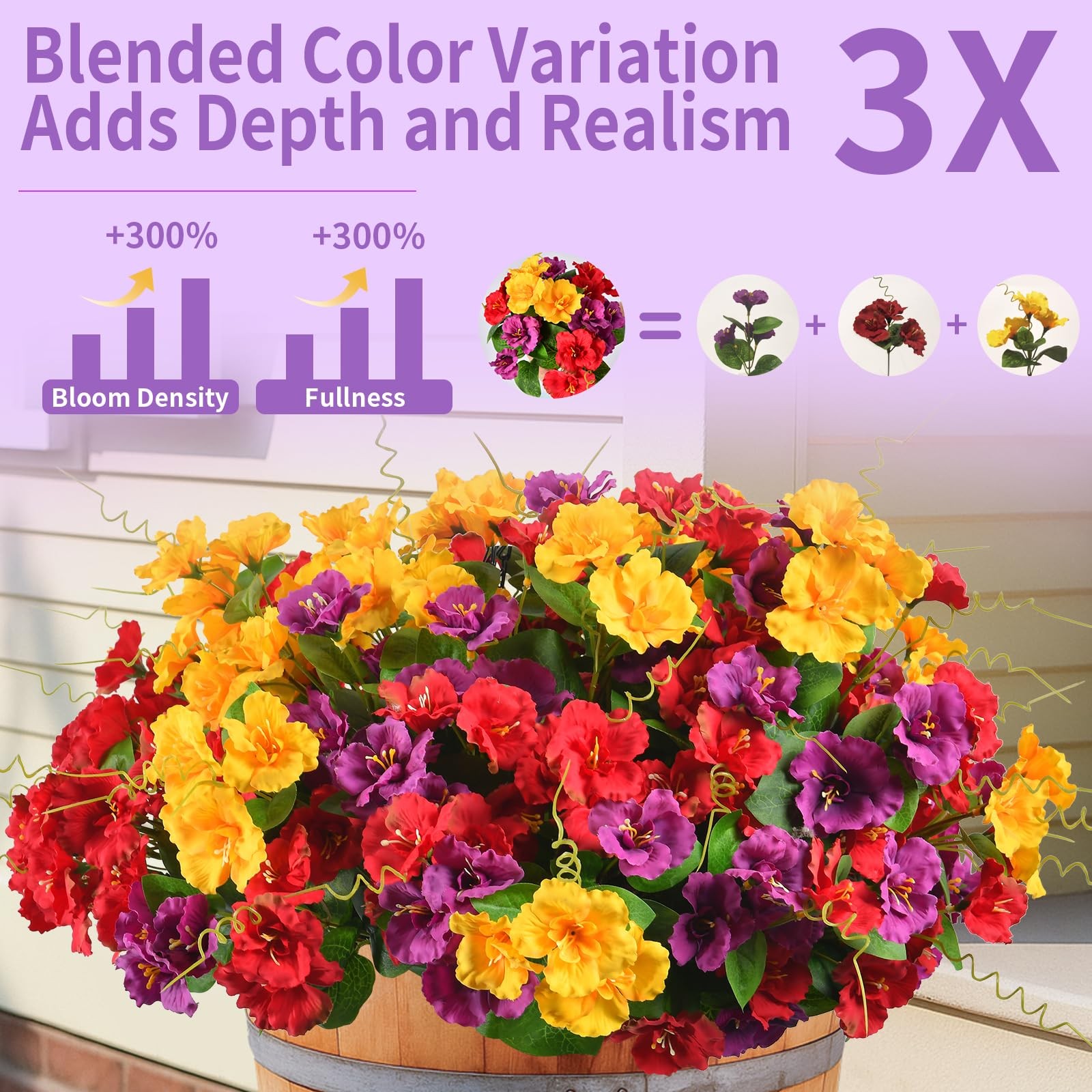 6 Pack Artificial Flowers for Outdoors UV Protected Silk Flowers for Outside,…