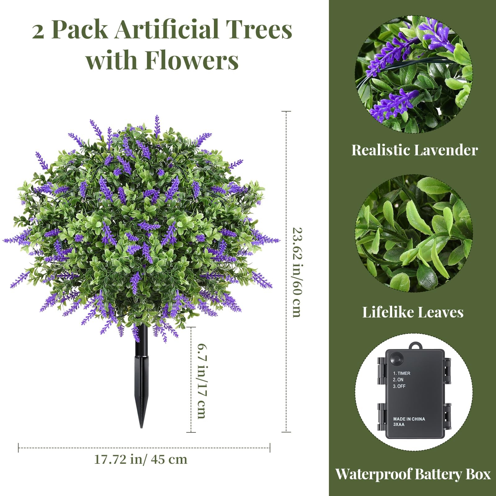 Artificial Lavender Boxwood Topiary Ball with LED Lights, 23.6” Artificial S…