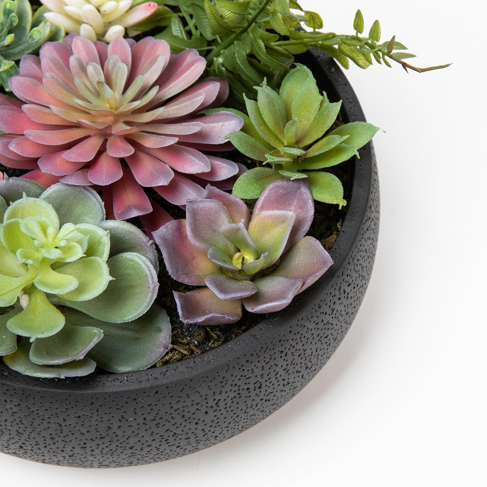 8 Inch Round Modern Artificial Succulent Plant Arrangement Black Planter