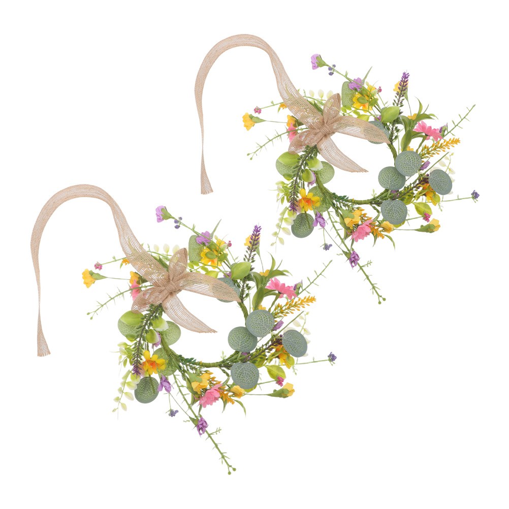 2 Pcs Party Decoration Garland Hanging Wreath Spring with Flowers Ornaments