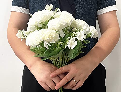 3 Bunches Bouquet of Artificial Silk Flower White Carnations,11“ Bouquet and …