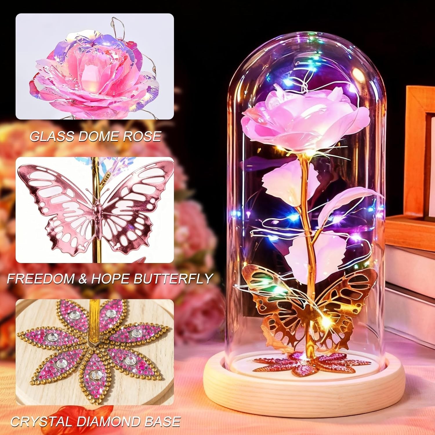 Light Up Glass Rose Dome – Unique Mother’s Day Gift for Women & Grandmothers