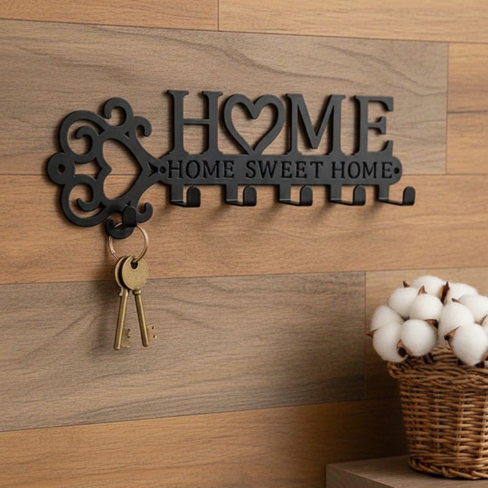 5-Hook Metal Key Rack Coat Hanger – Wall Mounted Towel Organizer for Home