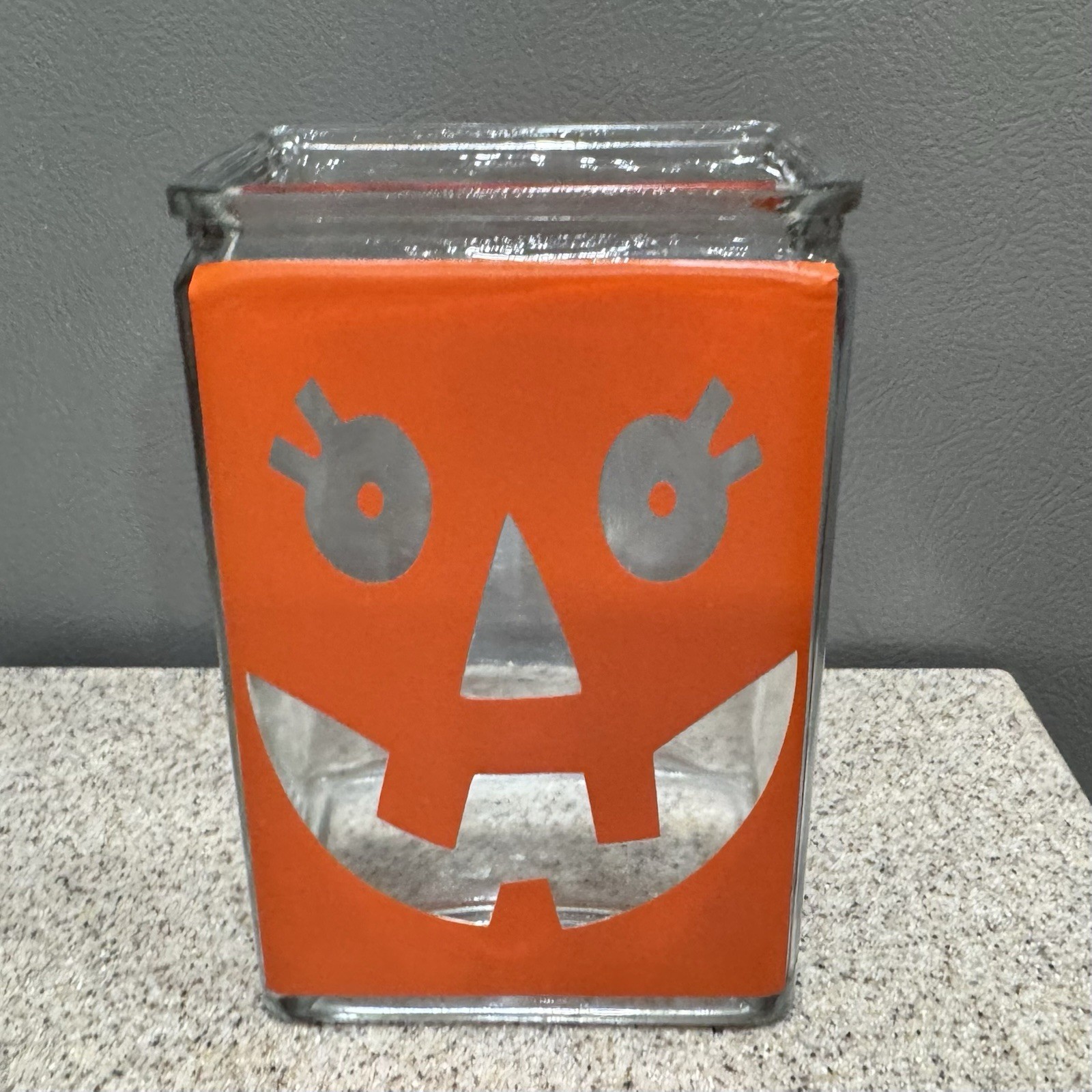 Fall Halloween 15” Display Decor Glass 6” Square Pumpkin Vase Faux Flowers EUC
