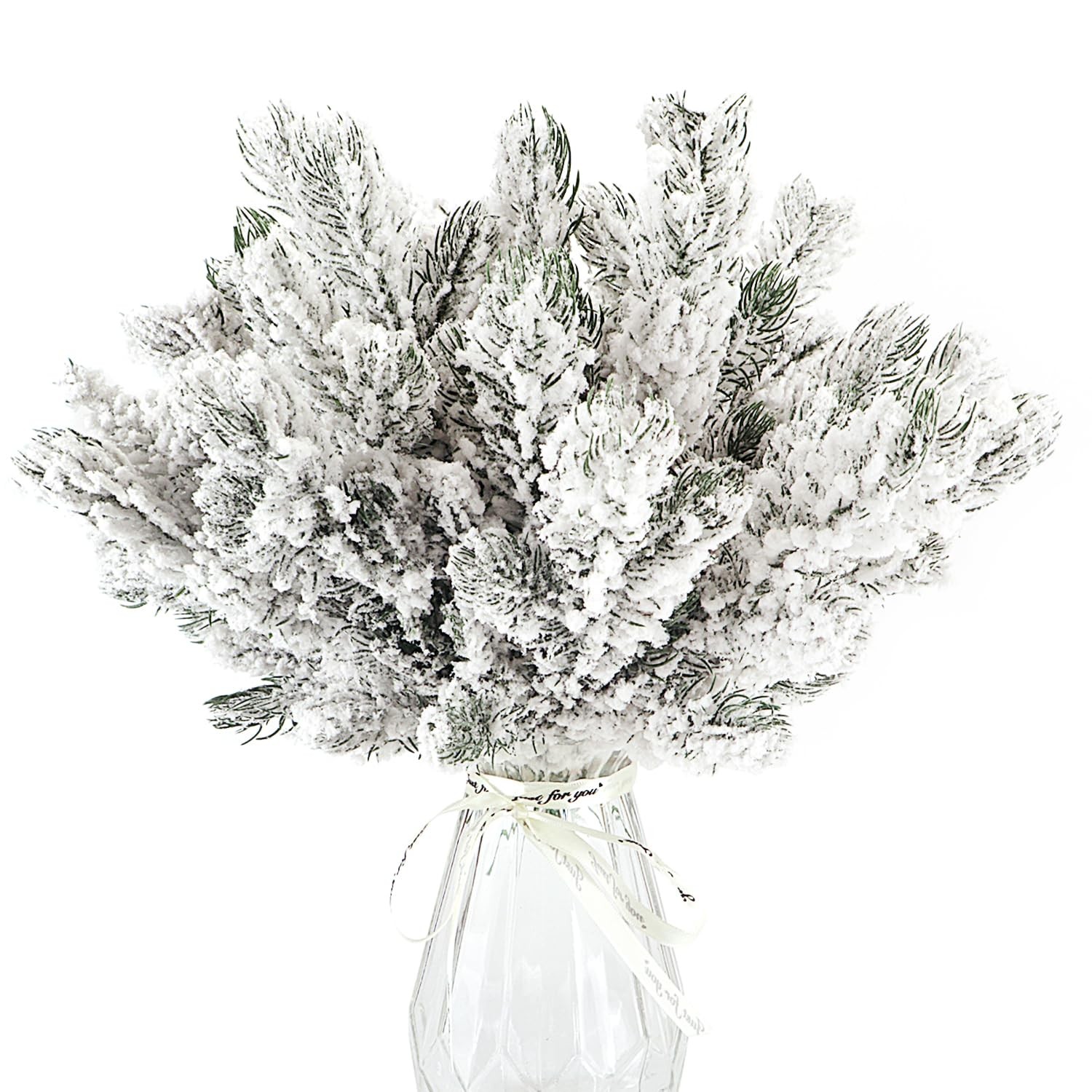12Pc Snowy Artificial Pine Needles – Branch Twigs 10.6″ Holiday Decor for Crafts