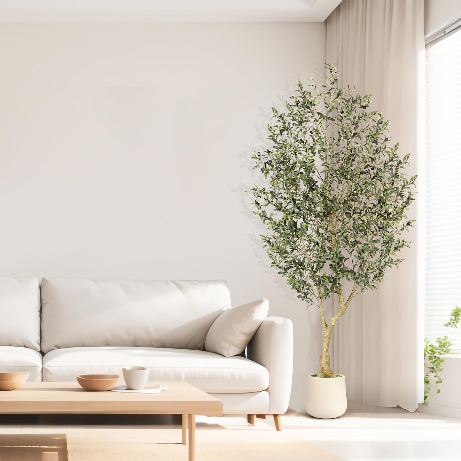 7ft Artificial Olive Tree with Tall Exquisite Planter – Realistic Fake Olive …