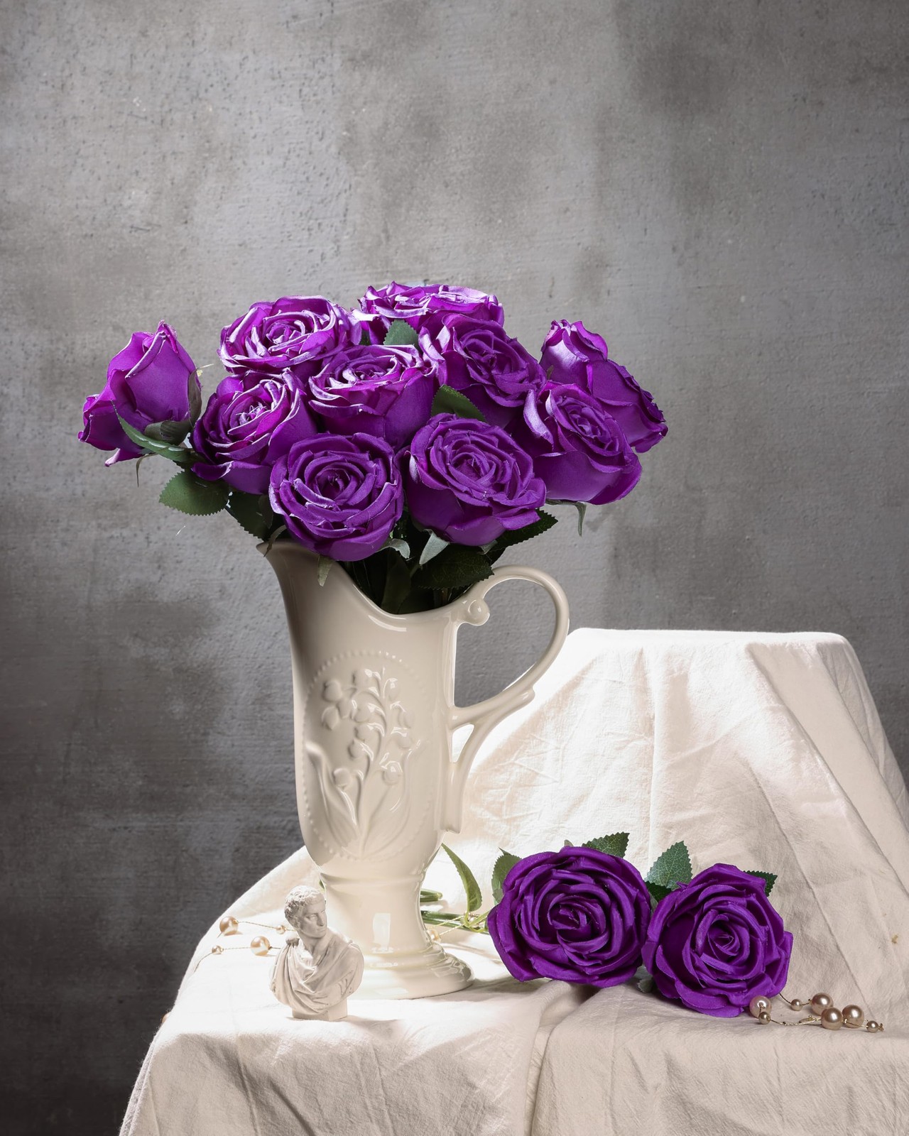 10 Pcs Purple Fake Roses, Silk Artificial Flowers with Long Stems,Realistic F…