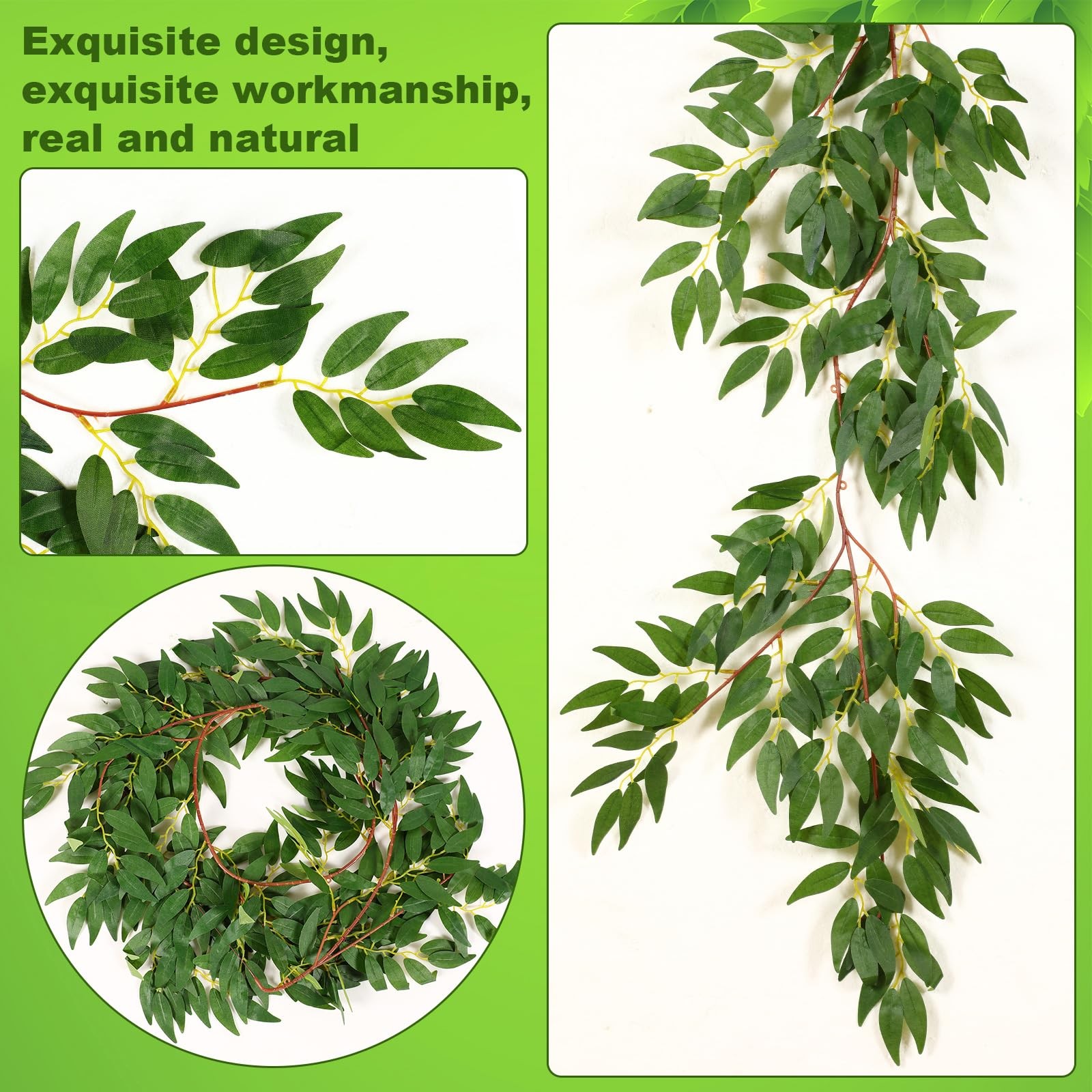 135ft Artificial Faux Greenery Garland Willow Leaves Vines Hanging Willow Vin…