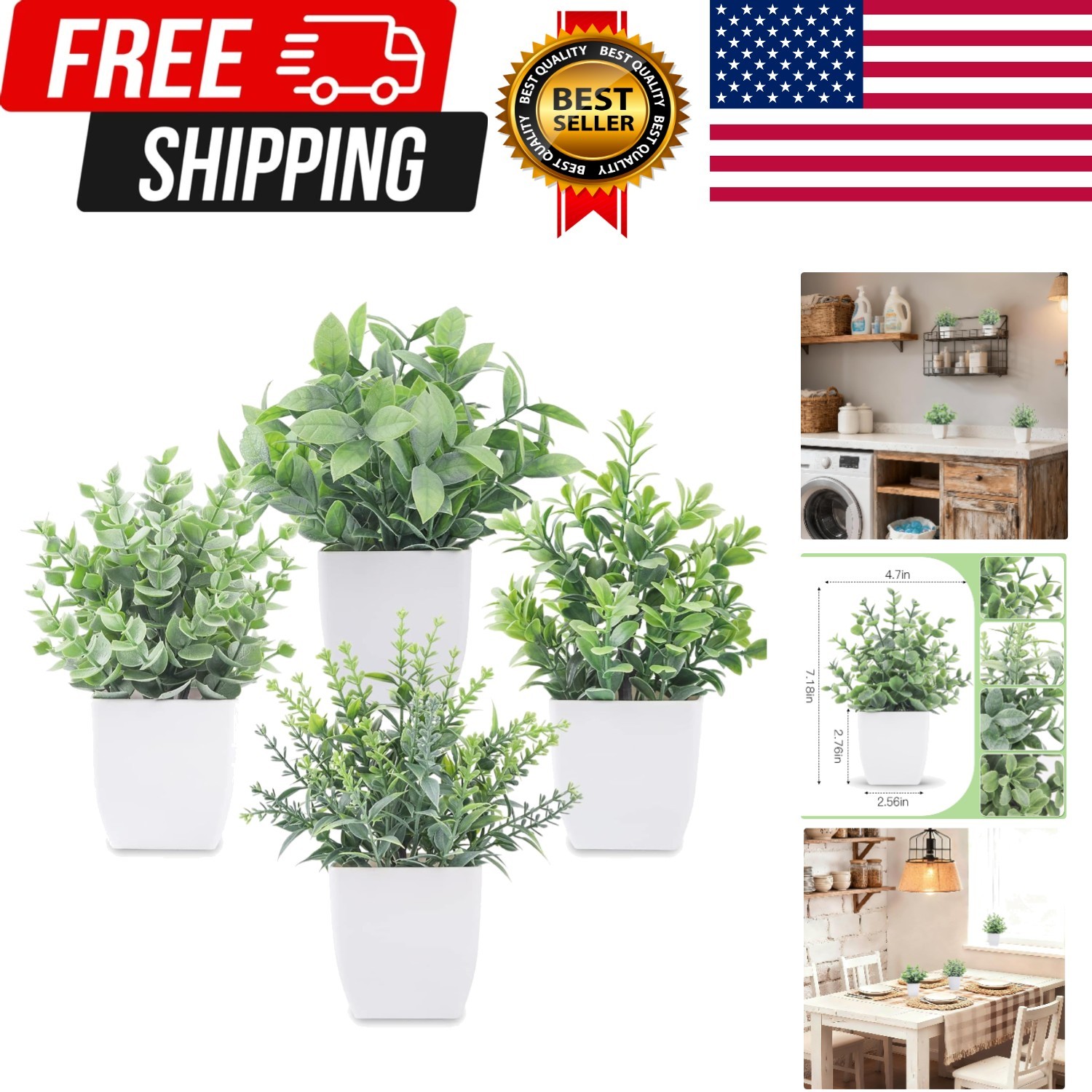 4 Pack Fake Plants Mini Artificial Greenery Potted Plants for Home Decor Indo…