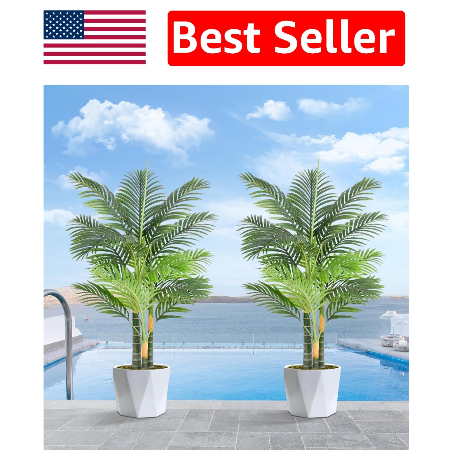 Luxury 4ft Triple Golden Cane Palm Artificial Tree – Indoor/Outdoor 2-Pack