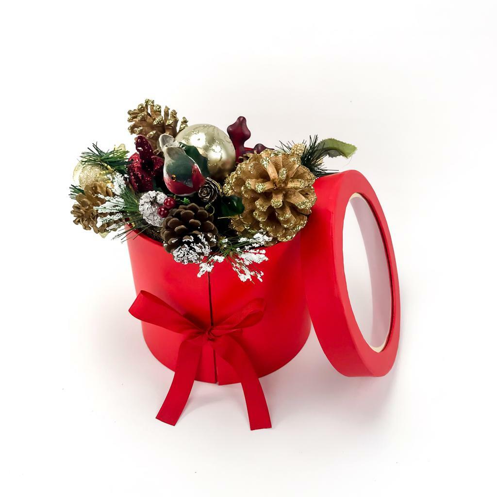 Premium Quality Round Shape Flower Box, Floral Gift Box, 2 Tier, with Lid, Red