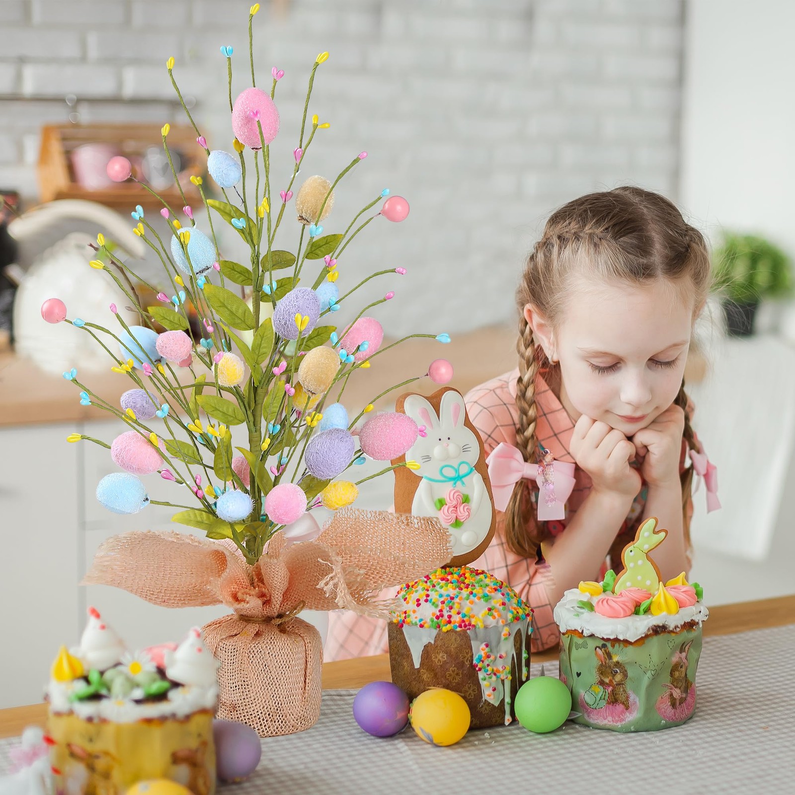 17 Easter Egg Table Tree Decorations Artificial Eggs Greenery Berries Burlap